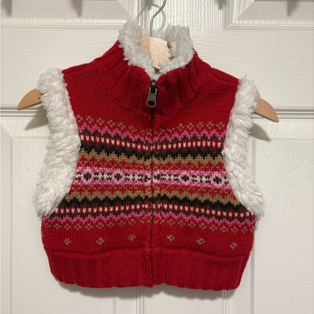 GAP Red and White Winter Vest with Fair Isle Pattern